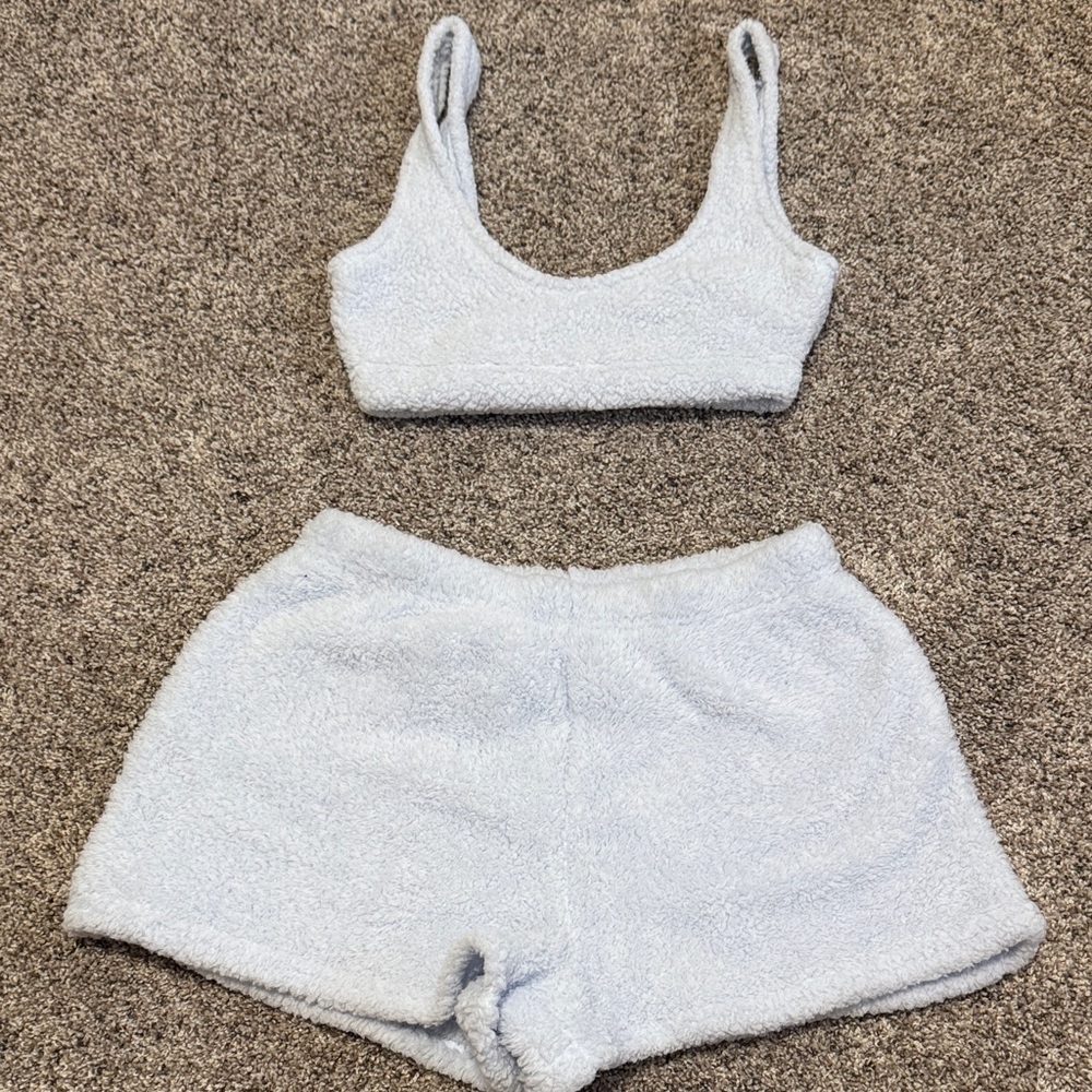 Y2K PINK Victoria's Secret Light Blue Fuzzy Pajama Set